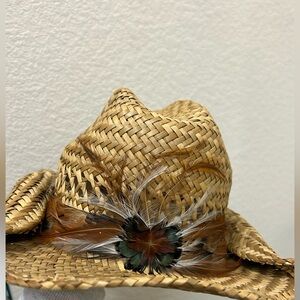 Stylish Straw Cowboy Hat with Feather Accent
